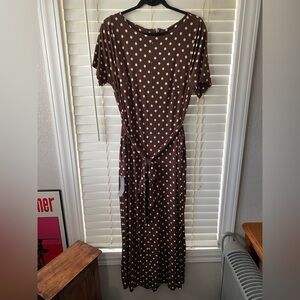 Accepting offers- Lane Bryant Brown Polka Dot Tie-Waist Maxi Jumper